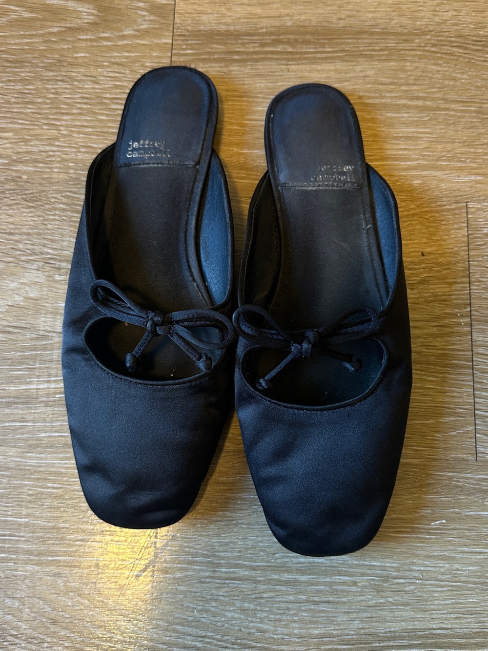 Jeffery Campbell Black Satin Bow Slip-On Flats